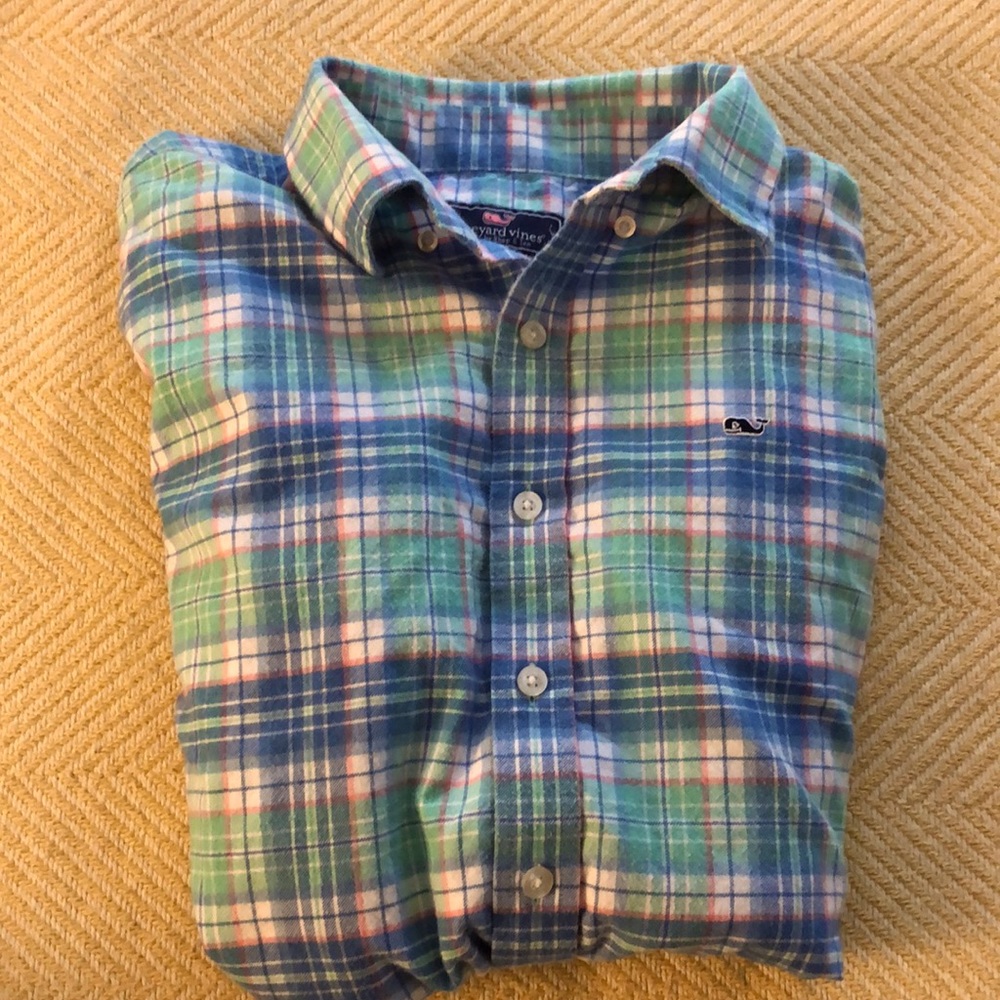 Vineyard Vines Cotton Flannel Plaid Whale Shirt Youth Boys XL 18 - Think Spring!